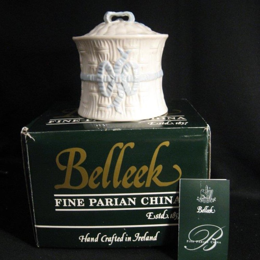 BELLEEK IFINE PARIAN CHINA BISCUIT BARREL NIB
